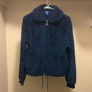 JoyLab Small Black Plush Zip Jacket High Collar Long Sleeve Soft Casual